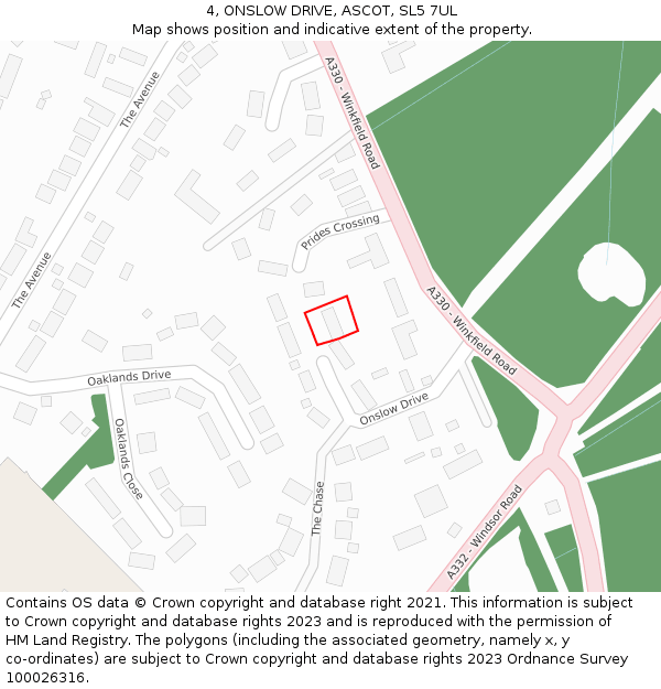 4, ONSLOW DRIVE, ASCOT, SL5 7UL: Location map and indicative extent of plot