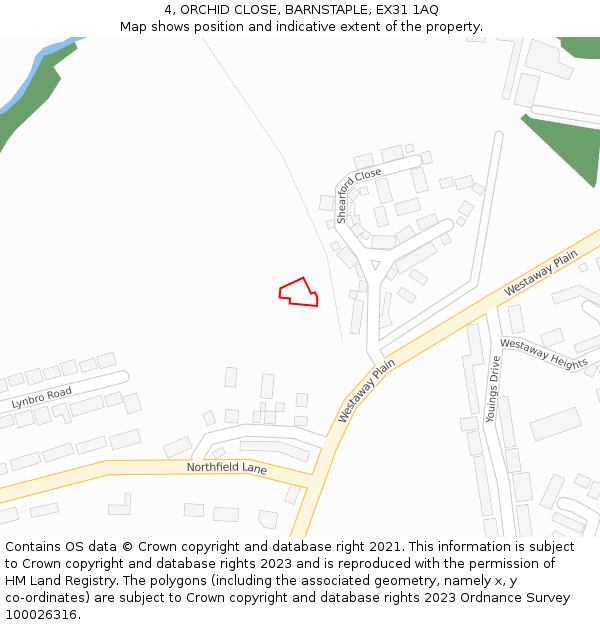 4, ORCHID CLOSE, BARNSTAPLE, EX31 1AQ: Location map and indicative extent of plot