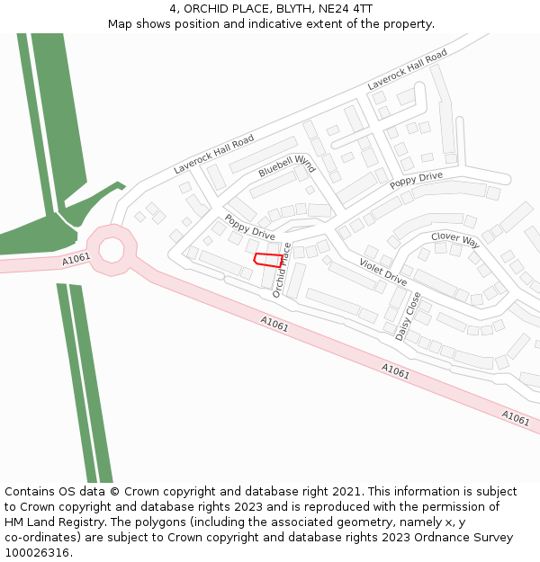 4, ORCHID PLACE, BLYTH, NE24 4TT: Location map and indicative extent of plot