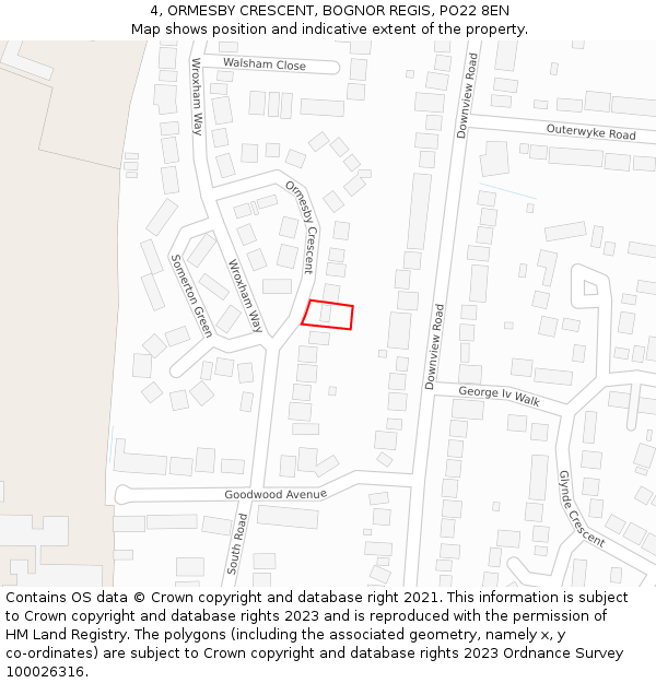 4, ORMESBY CRESCENT, BOGNOR REGIS, PO22 8EN: Location map and indicative extent of plot