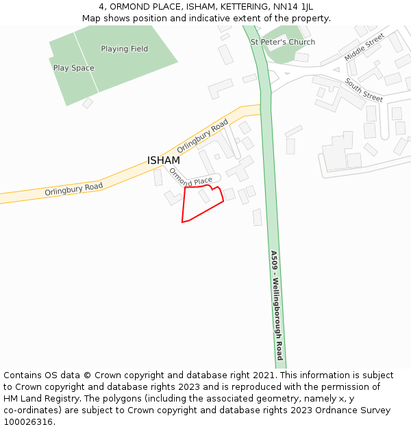 4, ORMOND PLACE, ISHAM, KETTERING, NN14 1JL: Location map and indicative extent of plot