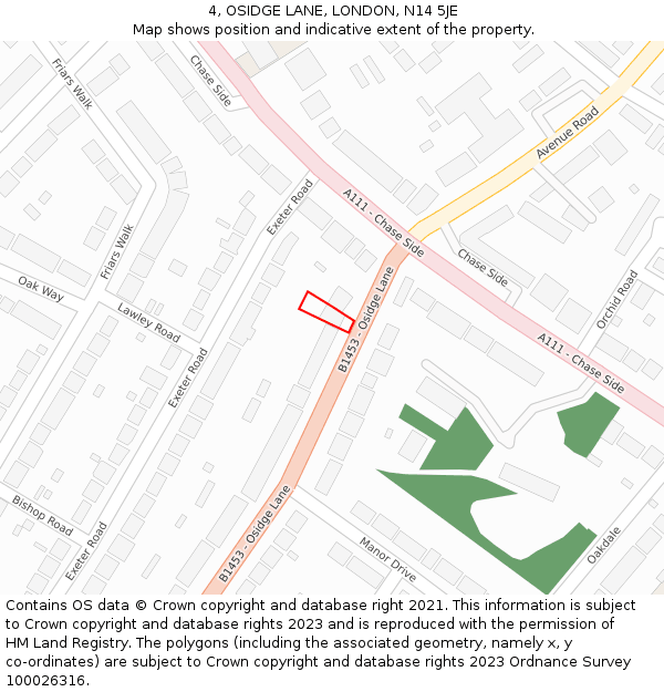 4, OSIDGE LANE, LONDON, N14 5JE: Location map and indicative extent of plot