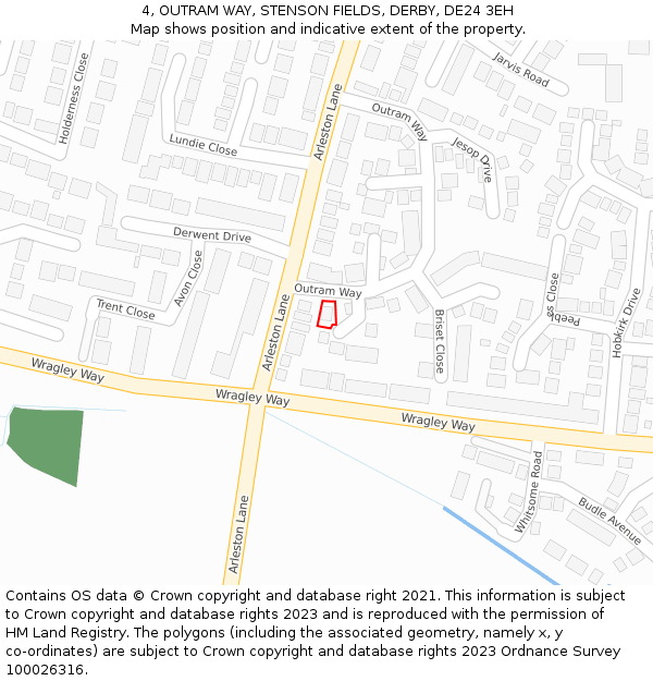 4, OUTRAM WAY, STENSON FIELDS, DERBY, DE24 3EH: Location map and indicative extent of plot