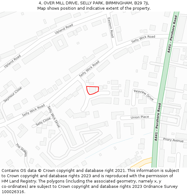 4, OVER MILL DRIVE, SELLY PARK, BIRMINGHAM, B29 7JL: Location map and indicative extent of plot