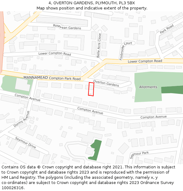 4, OVERTON GARDENS, PLYMOUTH, PL3 5BX: Location map and indicative extent of plot