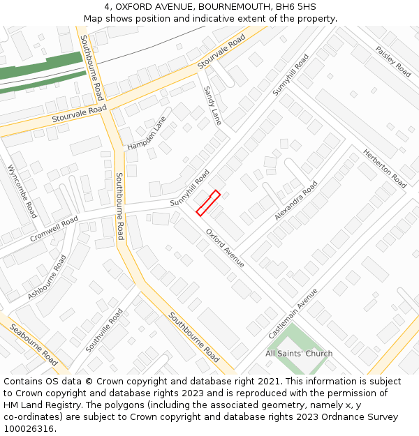 4, OXFORD AVENUE, BOURNEMOUTH, BH6 5HS: Location map and indicative extent of plot