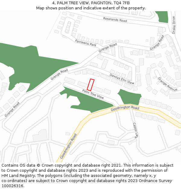 4, PALM TREE VIEW, PAIGNTON, TQ4 7FB: Location map and indicative extent of plot