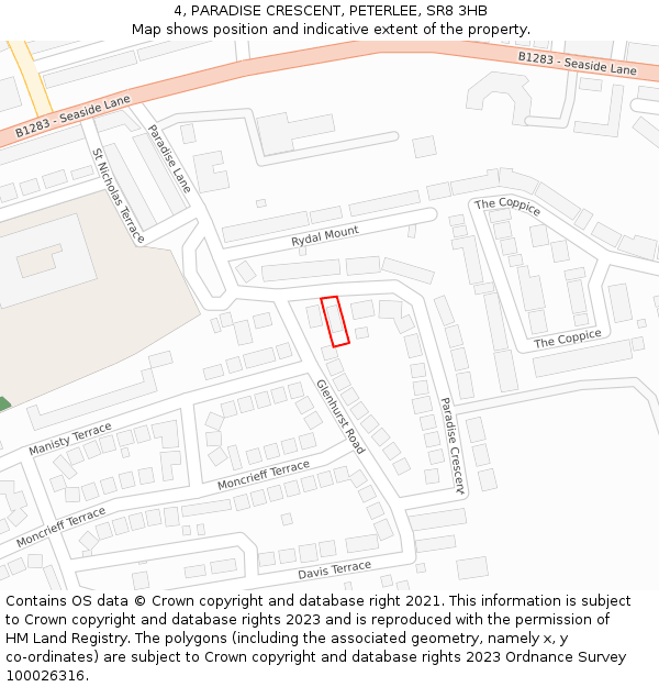 4, PARADISE CRESCENT, PETERLEE, SR8 3HB: Location map and indicative extent of plot