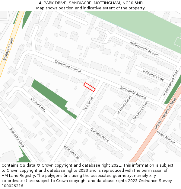 4, PARK DRIVE, SANDIACRE, NOTTINGHAM, NG10 5NB: Location map and indicative extent of plot