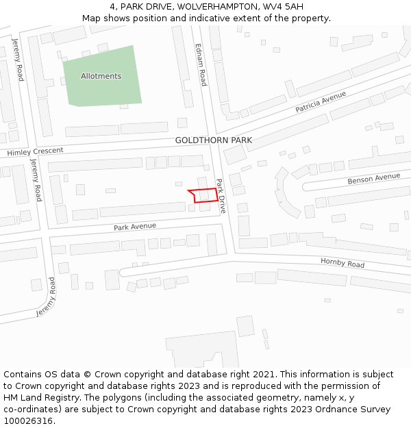 4, PARK DRIVE, WOLVERHAMPTON, WV4 5AH: Location map and indicative extent of plot