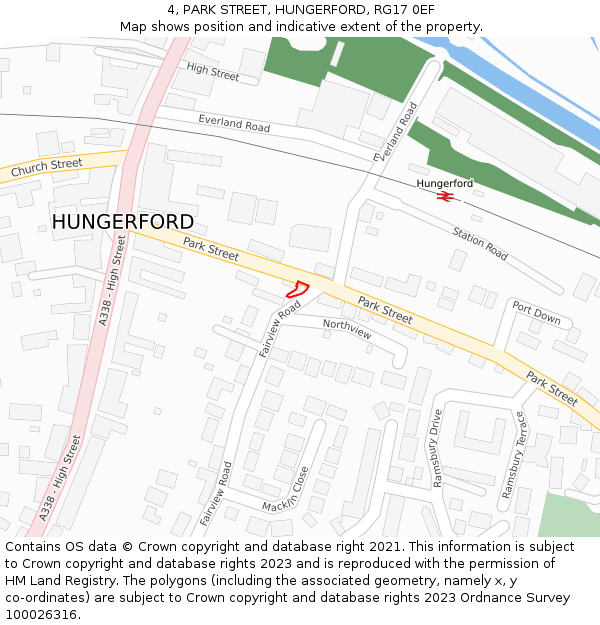 4, PARK STREET, HUNGERFORD, RG17 0EF: Location map and indicative extent of plot