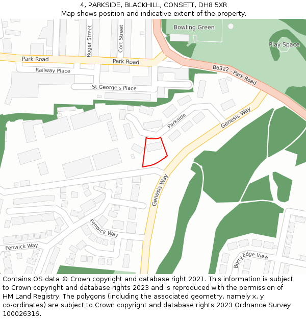 4, PARKSIDE, BLACKHILL, CONSETT, DH8 5XR: Location map and indicative extent of plot