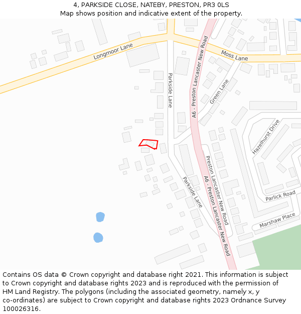 4, PARKSIDE CLOSE, NATEBY, PRESTON, PR3 0LS: Location map and indicative extent of plot