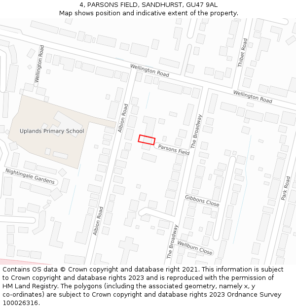 4, PARSONS FIELD, SANDHURST, GU47 9AL: Location map and indicative extent of plot