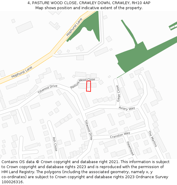 4, PASTURE WOOD CLOSE, CRAWLEY DOWN, CRAWLEY, RH10 4AP: Location map and indicative extent of plot