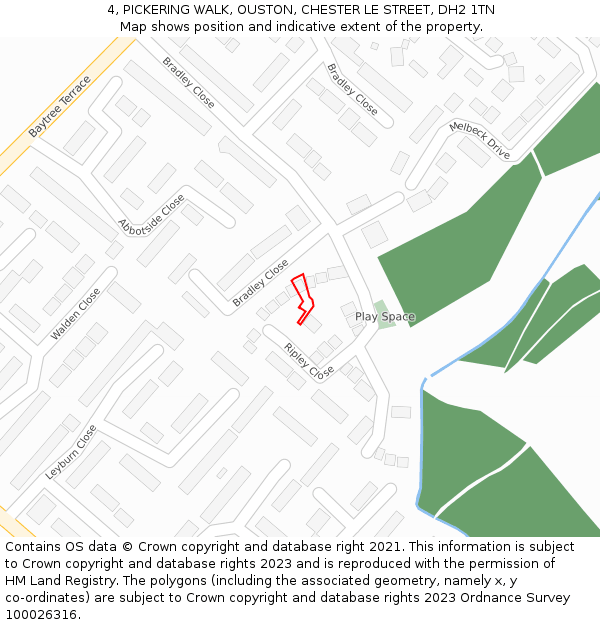 4, PICKERING WALK, OUSTON, CHESTER LE STREET, DH2 1TN: Location map and indicative extent of plot