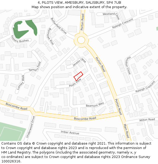 4, PILOTS VIEW, AMESBURY, SALISBURY, SP4 7UB: Location map and indicative extent of plot