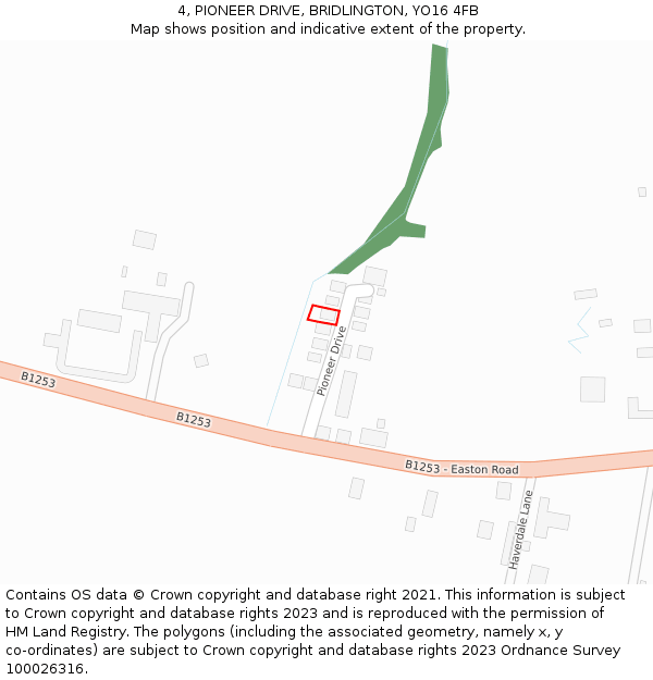 4, PIONEER DRIVE, BRIDLINGTON, YO16 4FB: Location map and indicative extent of plot