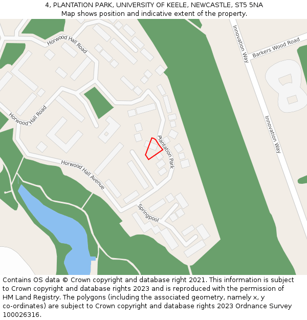 4, PLANTATION PARK, UNIVERSITY OF KEELE, NEWCASTLE, ST5 5NA: Location map and indicative extent of plot