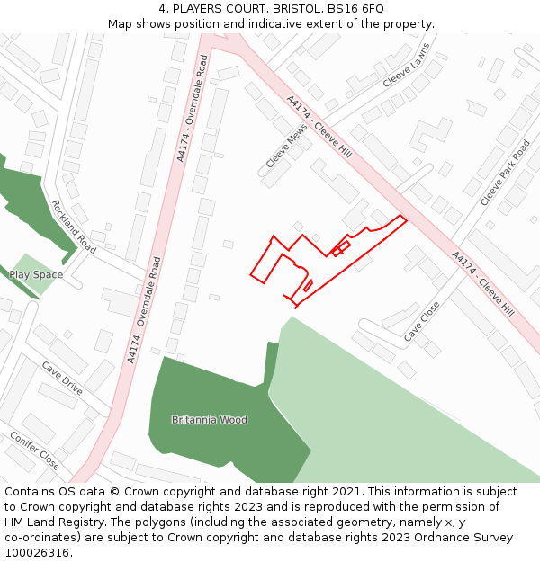 4, PLAYERS COURT, BRISTOL, BS16 6FQ: Location map and indicative extent of plot