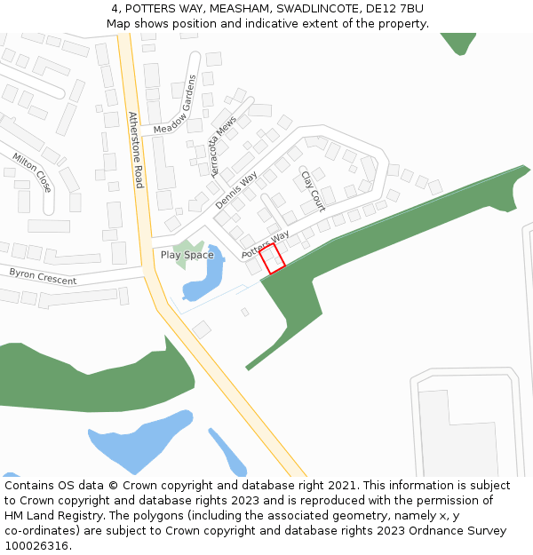 4, POTTERS WAY, MEASHAM, SWADLINCOTE, DE12 7BU: Location map and indicative extent of plot