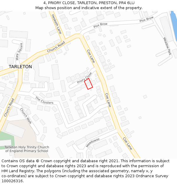 4, PRIORY CLOSE, TARLETON, PRESTON, PR4 6LU: Location map and indicative extent of plot