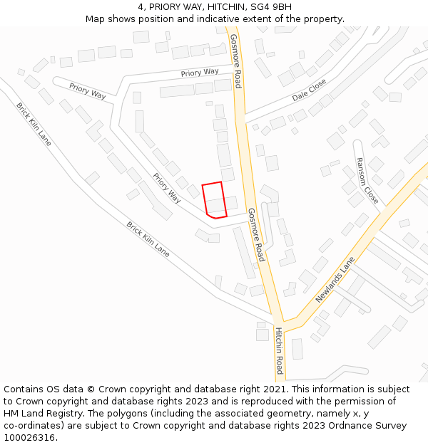 4, PRIORY WAY, HITCHIN, SG4 9BH: Location map and indicative extent of plot