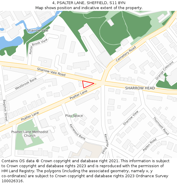 4, PSALTER LANE, SHEFFIELD, S11 8YN: Location map and indicative extent of plot