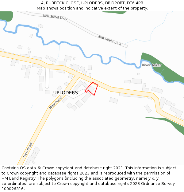 4, PURBECK CLOSE, UPLODERS, BRIDPORT, DT6 4PR: Location map and indicative extent of plot