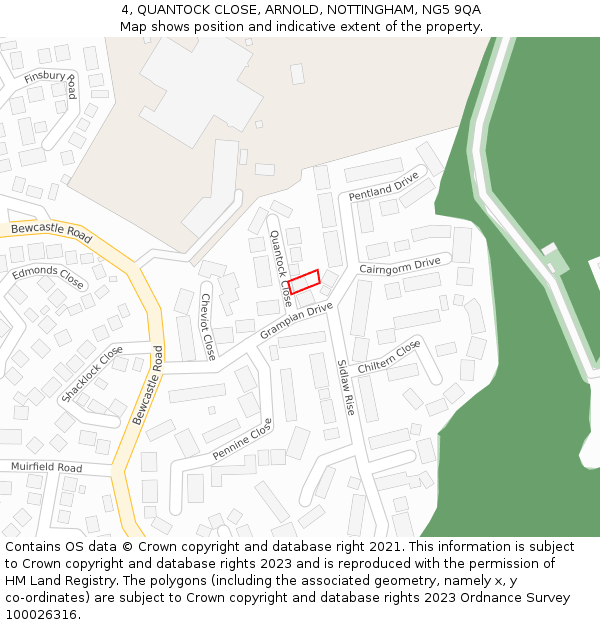 4, QUANTOCK CLOSE, ARNOLD, NOTTINGHAM, NG5 9QA: Location map and indicative extent of plot