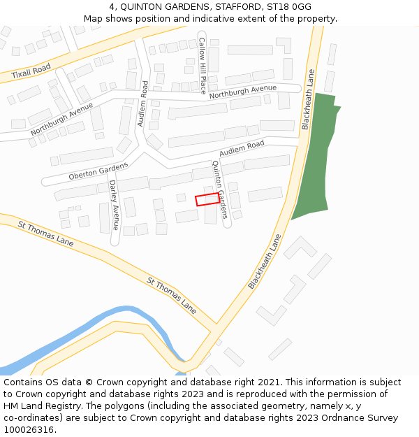 4, QUINTON GARDENS, STAFFORD, ST18 0GG: Location map and indicative extent of plot