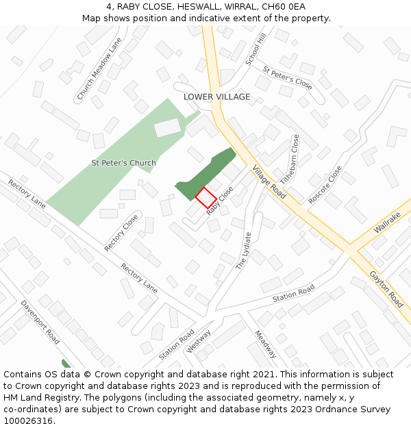 4, RABY CLOSE, HESWALL, WIRRAL, CH60 0EA: Location map and indicative extent of plot