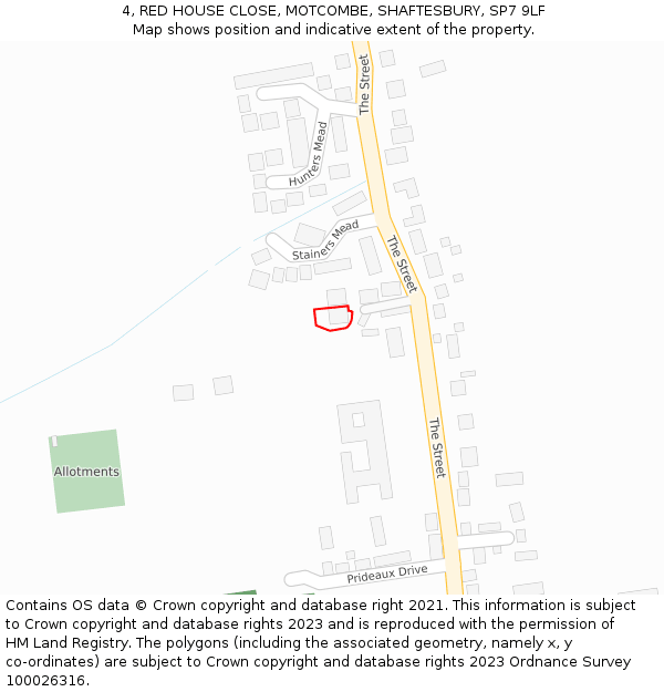 4, RED HOUSE CLOSE, MOTCOMBE, SHAFTESBURY, SP7 9LF: Location map and indicative extent of plot