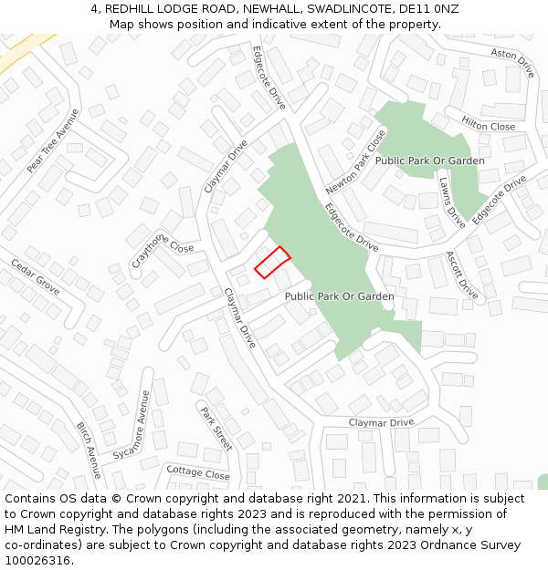 4, REDHILL LODGE ROAD, NEWHALL, SWADLINCOTE, DE11 0NZ: Location map and indicative extent of plot