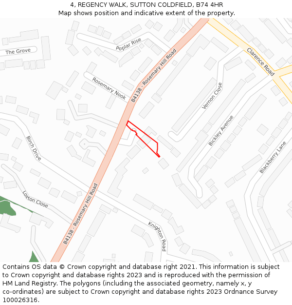 4, REGENCY WALK, SUTTON COLDFIELD, B74 4HR: Location map and indicative extent of plot