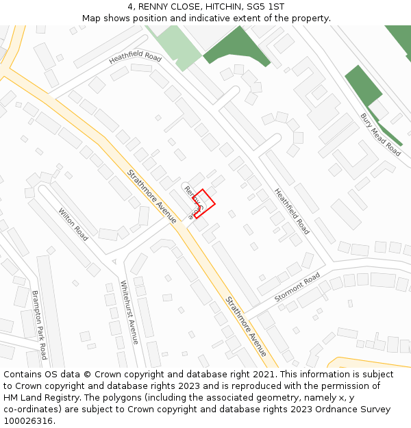 4, RENNY CLOSE, HITCHIN, SG5 1ST: Location map and indicative extent of plot