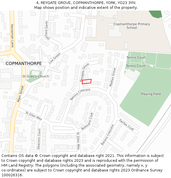 4, REYGATE GROVE, COPMANTHORPE, YORK, YO23 3YN: Location map and indicative extent of plot