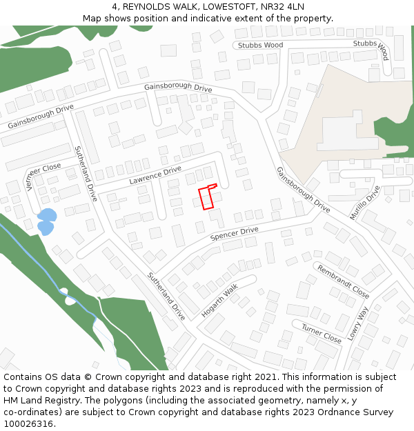 4, REYNOLDS WALK, LOWESTOFT, NR32 4LN: Location map and indicative extent of plot