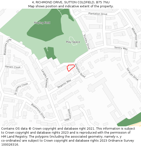 4, RICHMOND DRIVE, SUTTON COLDFIELD, B75 7NU: Location map and indicative extent of plot