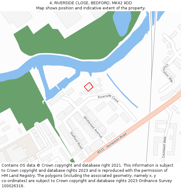 4, RIVERSIDE CLOSE, BEDFORD, MK42 9DD: Location map and indicative extent of plot