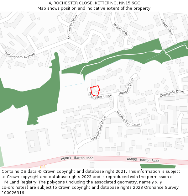 4, ROCHESTER CLOSE, KETTERING, NN15 6GG: Location map and indicative extent of plot