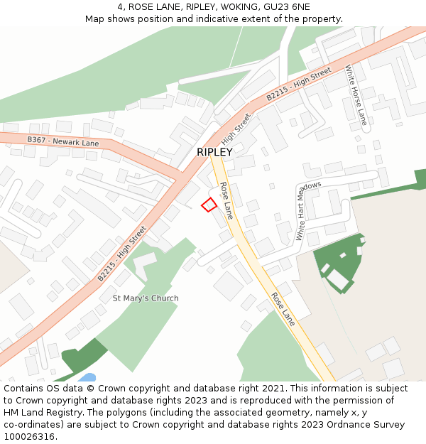 4, ROSE LANE, RIPLEY, WOKING, GU23 6NE: Location map and indicative extent of plot