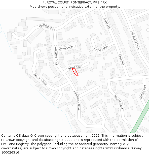 4, ROYAL COURT, PONTEFRACT, WF8 4RX: Location map and indicative extent of plot