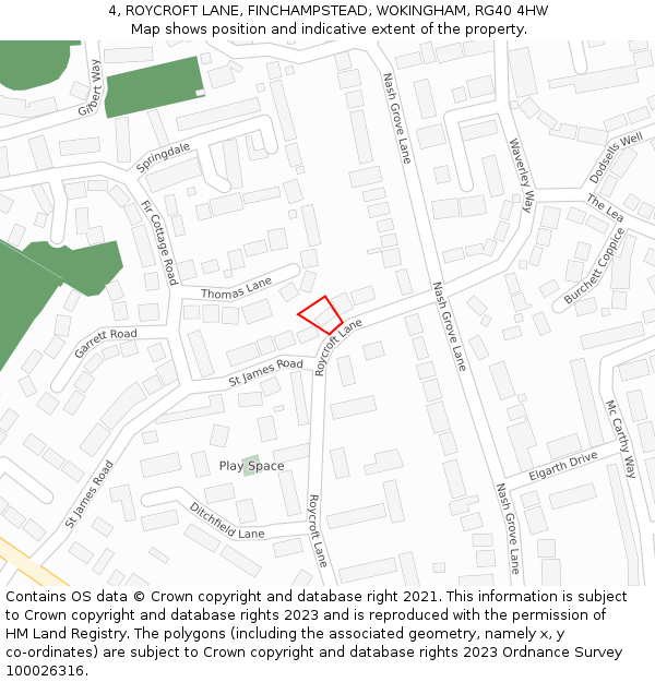 4, ROYCROFT LANE, FINCHAMPSTEAD, WOKINGHAM, RG40 4HW: Location map and indicative extent of plot