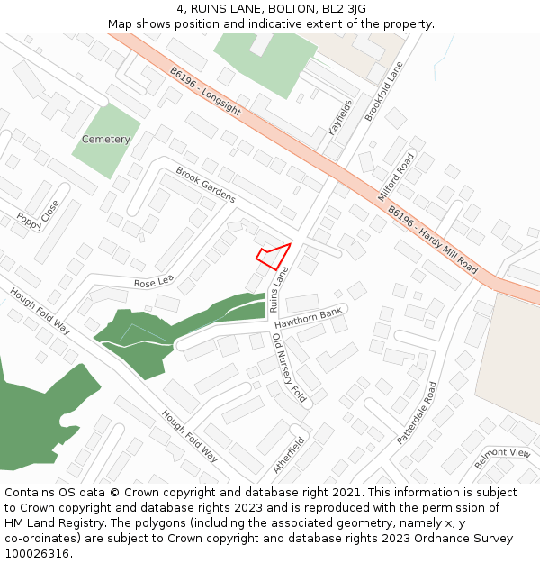 4, RUINS LANE, BOLTON, BL2 3JG: Location map and indicative extent of plot