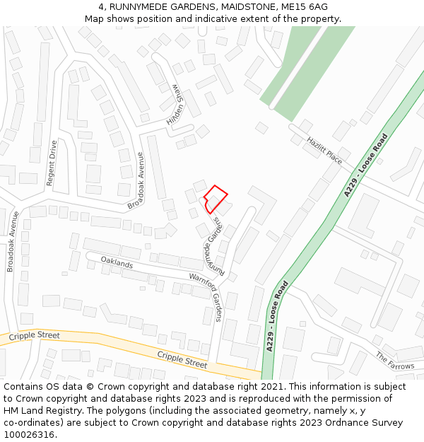 4, RUNNYMEDE GARDENS, MAIDSTONE, ME15 6AG: Location map and indicative extent of plot