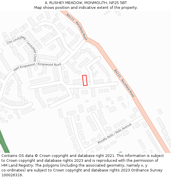 4, RUSHEY MEADOW, MONMOUTH, NP25 5BT: Location map and indicative extent of plot