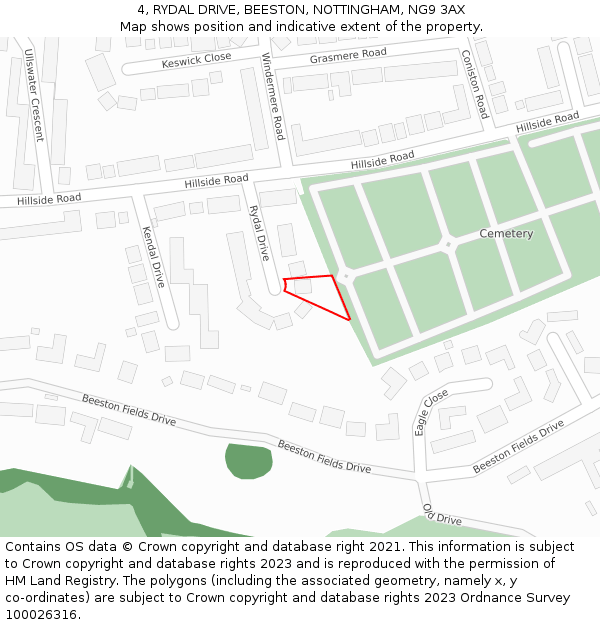 4, RYDAL DRIVE, BEESTON, NOTTINGHAM, NG9 3AX: Location map and indicative extent of plot