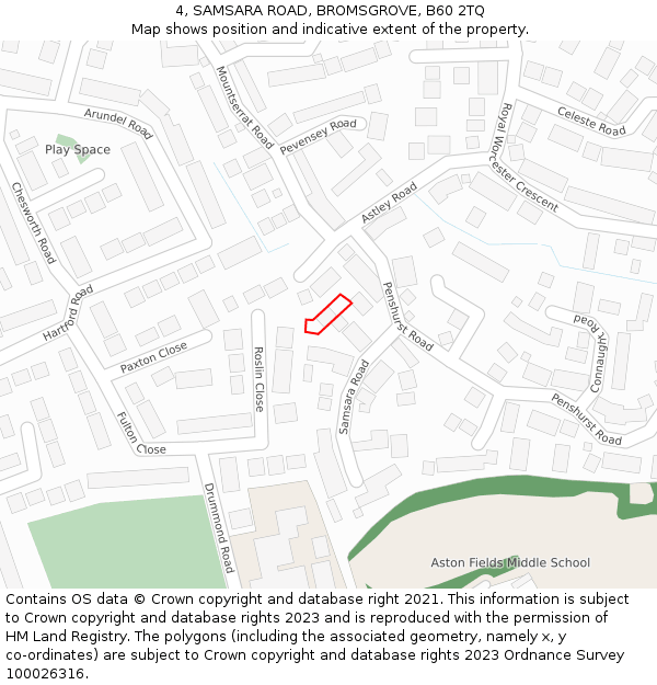 4, SAMSARA ROAD, BROMSGROVE, B60 2TQ: Location map and indicative extent of plot