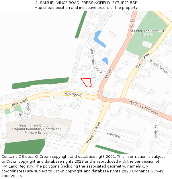 4, SAMUEL VINCE ROAD, FRESSINGFIELD, EYE, IP21 5SP: Location map and indicative extent of plot